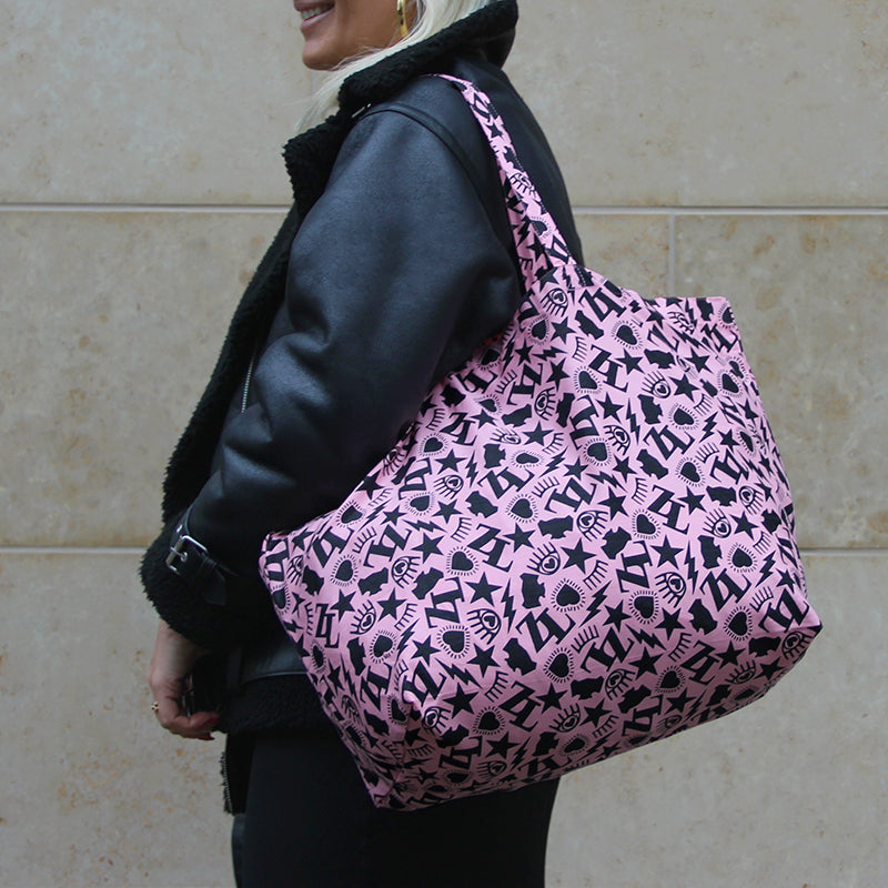 Big Lining Shopper in Pink-Schwarz von ZOÉ LU, Stoffbeutel