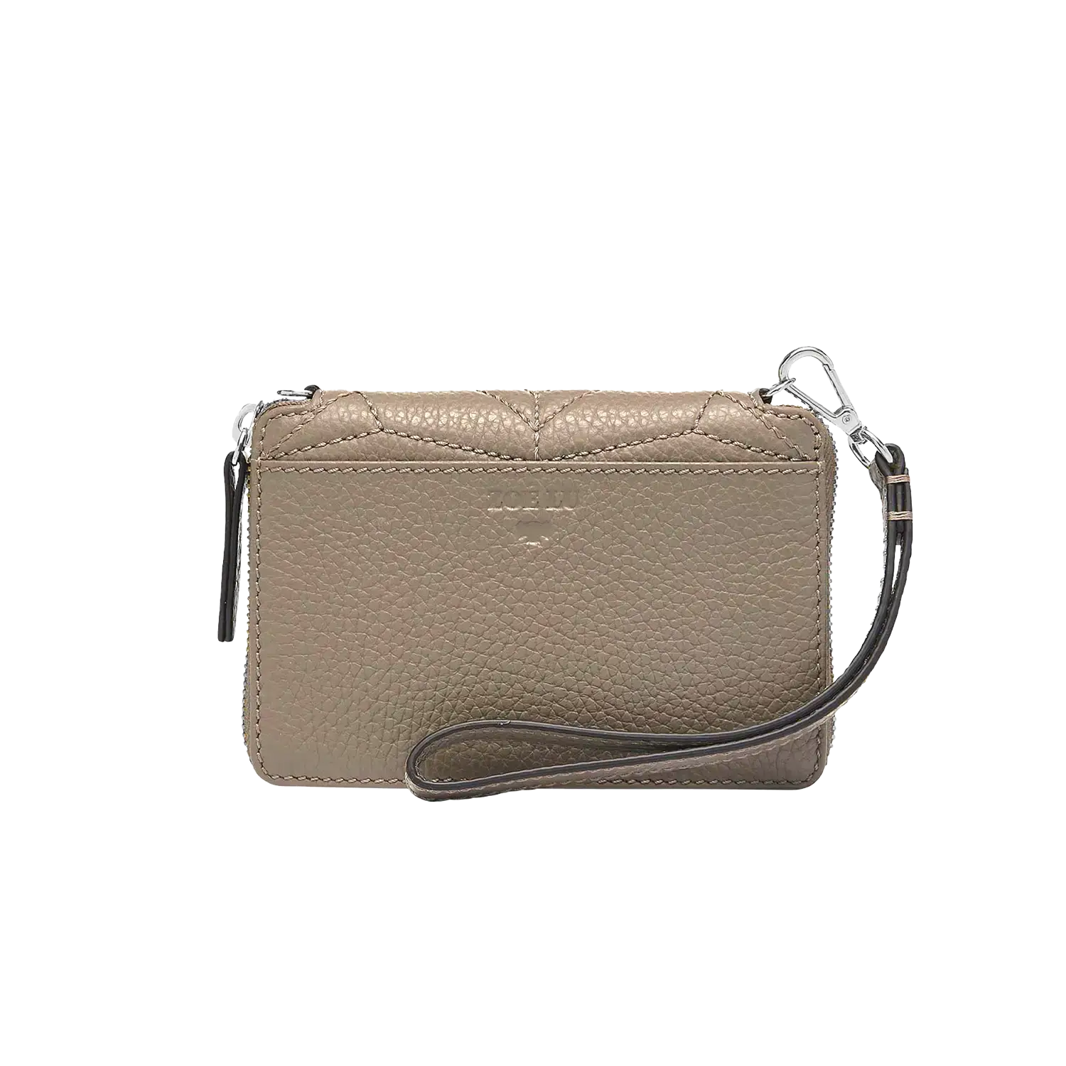 Geldbörse One For The Money helles taupe mit silberner Hardware, Rückseite mit Armschlaufe