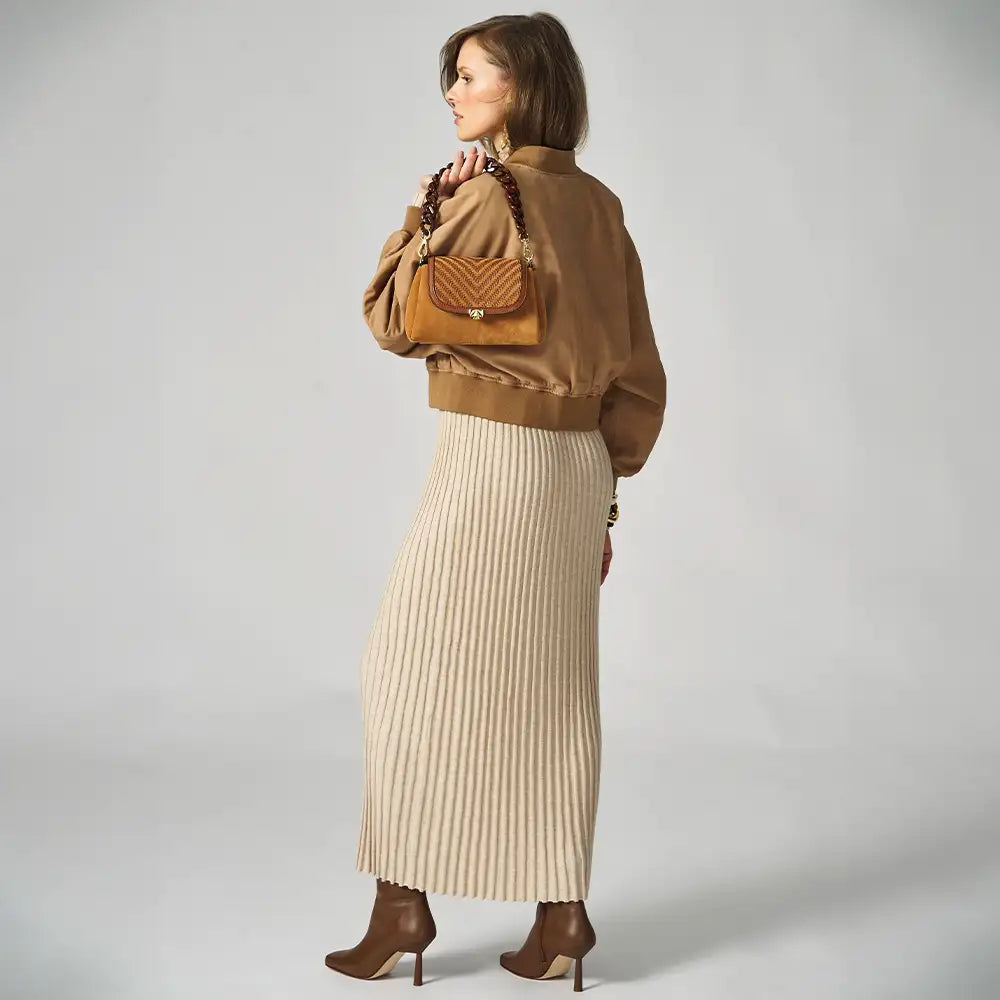 Wechselklappe - Mini Cognac Weave - cognac