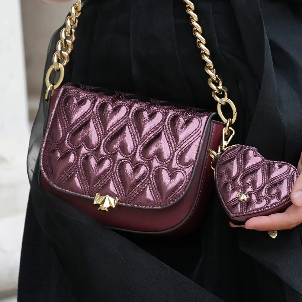 Schluesselanhaenger - Heartbeat - weinrot-metallic