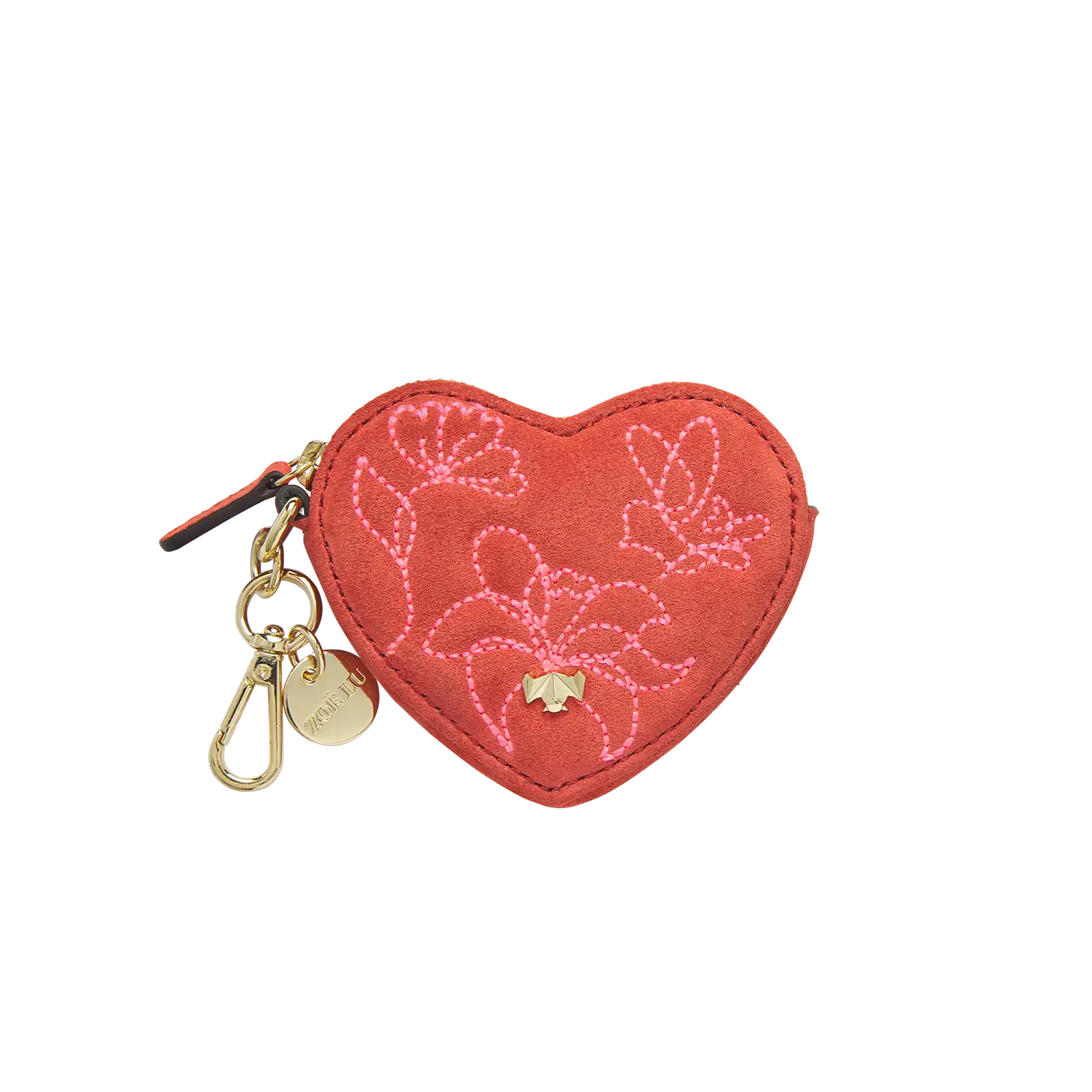 Schlüsselanhänger - Heartbeat - rot bestickt